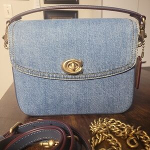 Coach Cassie 19 Blue Denim Crossbody  Shoulder Bag with Gold Chain